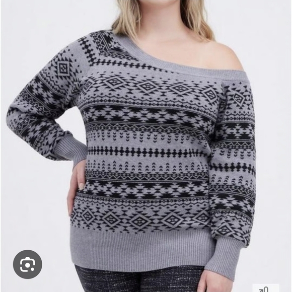107 Torrid 3 3X Ugly Christmas Nordic Gray and Black Scoop Neck Sweater - Picture 1 of 7